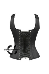 Black Satin Shoulder Strap Gothic Overbust Corset Plus Size Bustier Top